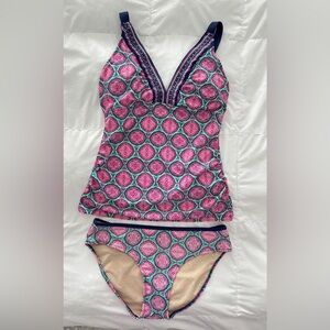 Cabana Life Pink and Blue Geometric Swimsuit